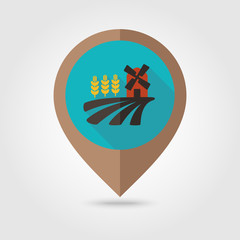 Field with a mill and wheat flat mapping pin icon