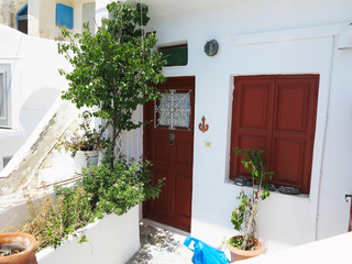 Romantic beautiful cityscape and blue sky of Oia on Santorini in