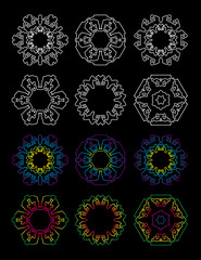 Set of 12 Hexagon star icon in black