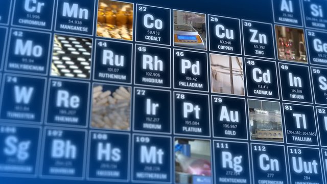 Periodic table of elements and laboratory tools. Science concept.