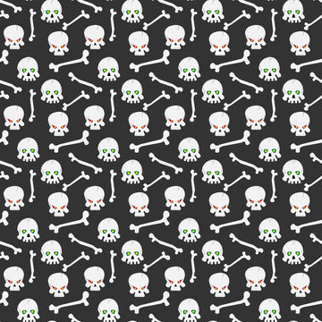 Skull seamless pattern. Seamless pattern with ominous skulls with the burning eye-sockets and bones