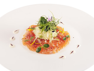 marinated salmon with apple papaya salad