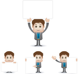 working people character with blank banner for text