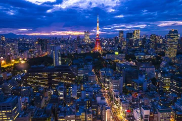 Fotobehang Tokyo, stad luchtfoto skyscape uitzicht op gebouwen en straat. Japan, © lukyeee_nuttawut