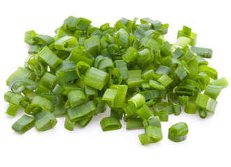 chopped spring onion or scallion isolated on white background cu