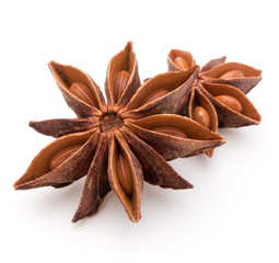 Star anise spice fruits and seeds isolated on white background c