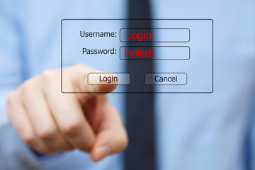 businessman unsuccessfully tries to log into the system