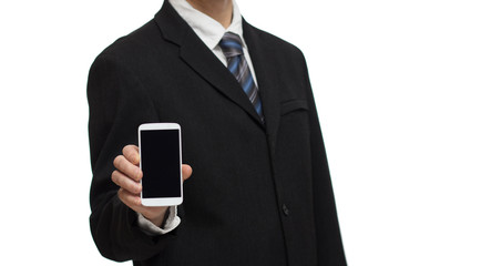 businessman in a suit with smartphone