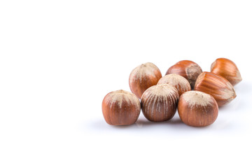 Hazelnuts on white