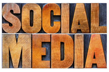 social media word abstract in wood type