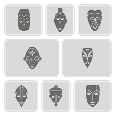 monochrome icon set with african ritual masks for your design