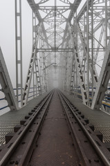 Fototapeta na wymiar Superstructure of railway steel truss bridge in Krakow, Poland, over Vistula river