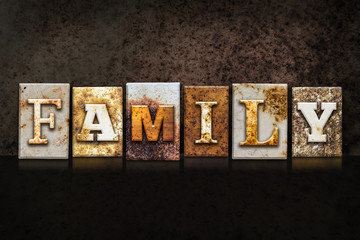 Family Letterpress Concept on Dark Background