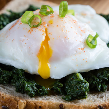 Spinach And Poached Egg On Brown Bread