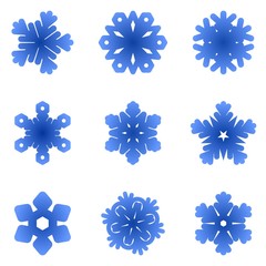 Set dark blue snowflakes on a white background