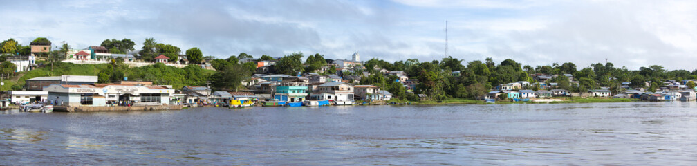 Panorama of a village on the Amazon River in Brazil