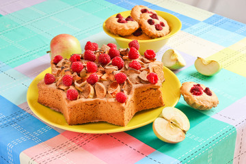 Delicious homemade cake with apples and cinnamon star-shaped