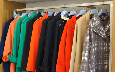 Obraz premium clothes rack with ladies winter coats for sale