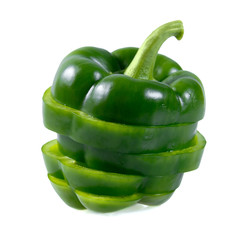 Fresh vegetable, Green sliced Pepper on a white background.