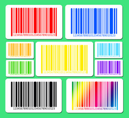 Bright bar codes on green background. Vector image