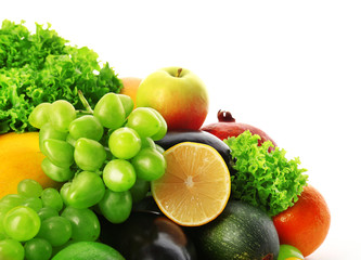 Fresh vegetables and fruits  isolated on white