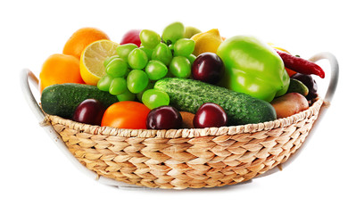 Fresh vegetables and fruits  isolated on white