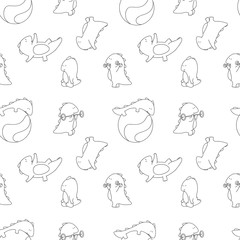 Seamless texture with dragon doing gymnastic exercises and yoga