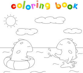 Lovely imaginary dragons splashing in the water. Оne monster sw