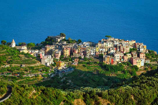 Corniglia Cinque Terre (Italian Riviera Liguria) and sea