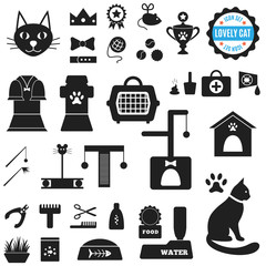 Great set of icons about Lovely Cat. Vector illustration for pet