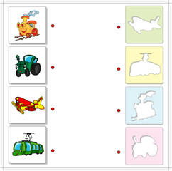 Naklejka premium Train, tractor, airplane and tram. Educational game for kids