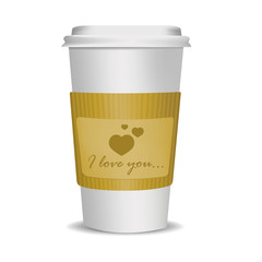 disposable cup with message on cardboard
