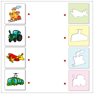 Train, tractor, airplane and tram. Educational game for kids