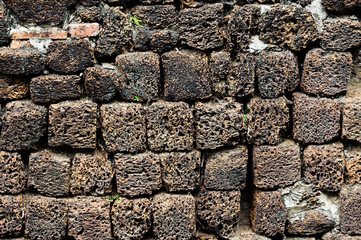 stone wall made of volcanic pumice rock