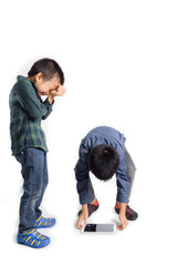 Fototapeta premium Boy grab crack table device