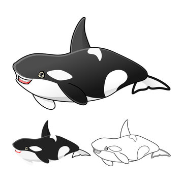 High Quality Killer Whale Orca Cartoon Character include Flat Design and Line Art Version
