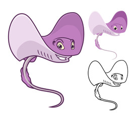 High Quality Southern Ray Cartoon Character Include Flat Design and Line Art Version