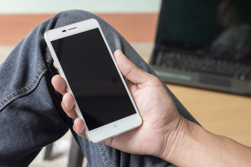 The man using smart phone