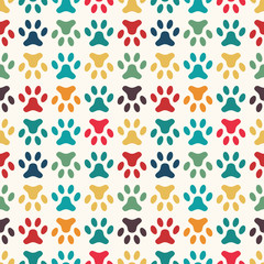 Animal seamless vector pattern of paw footprint. Endless texture