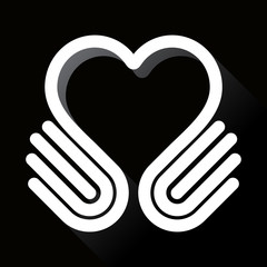 Hands heart symbol on black and white, vector