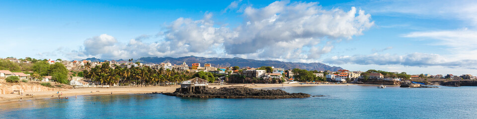 Fototapeta na wymiar Panoramic view of Tarrafal beach in Santiago island in Cape Verd