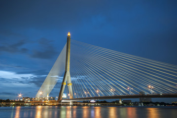 Fototapeta na wymiar Rama 8 cable-stayed bridge on Chao Phraya River, Bangkok, Thailand