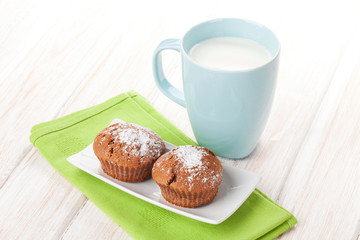 Cup of milk and cakes