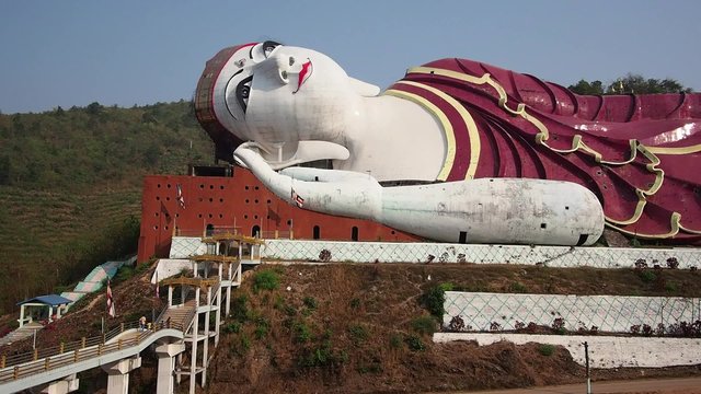 Win Sein Taw Ya, the largest Reclining Buddha statue in the world, near Mawlamyine, Mon State, Myanmar (Burma).