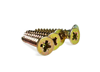 Golden screws on white background