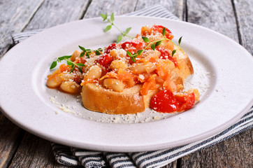Bruschetta with vegetables and beans