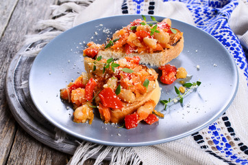 Bruschetta with vegetables and beans