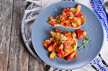 Bruschetta with vegetables and beans