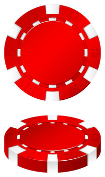 Red casino chip on white