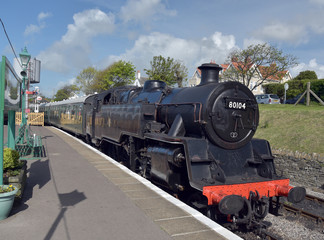 Fototapeta na wymiar Steam locomotive at Swanage station, Dorset
